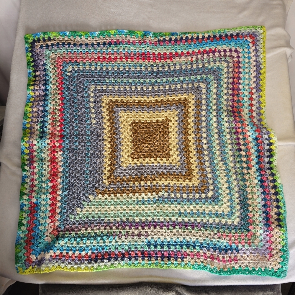 new never used Grandma Square Crochet Throw Blanket hand made about 38x38